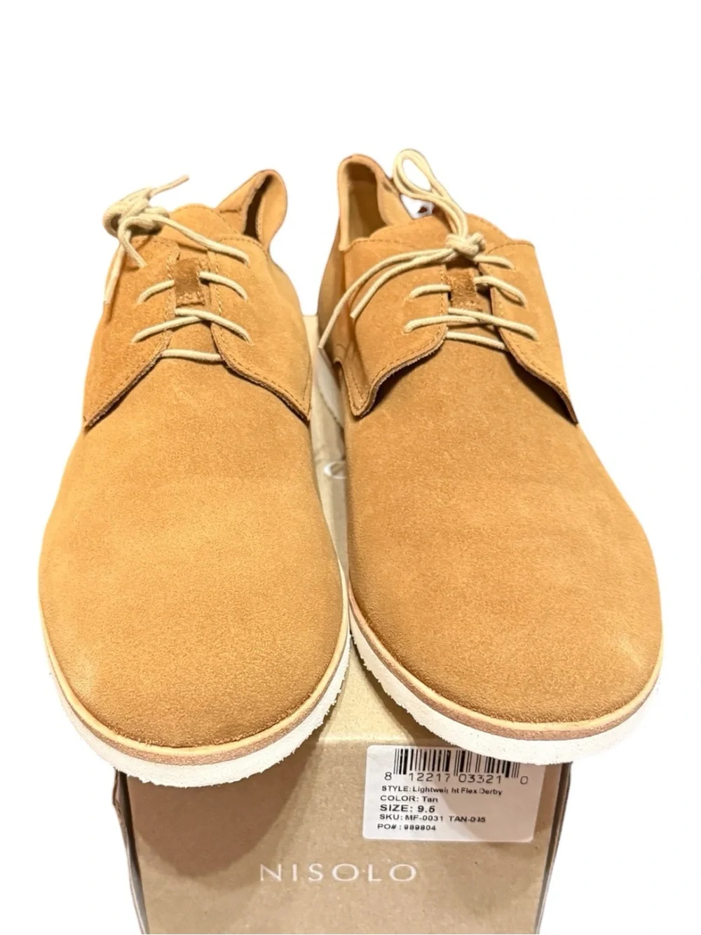 Nisolo Men’s Lightweight Flex Derby Shoes – Tan – Size 9.5 – New in Box